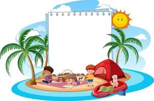 bannière vierge avec des enfants en vacances d'été à la plage isolée vecteur