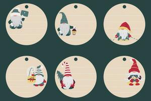 ensemble de Noël et Nouveau année Mots clés avec mignonne gnomes. cadeau cartes pour hiver vacances avec elfe, nain, Fée conte. autocollant vecteur