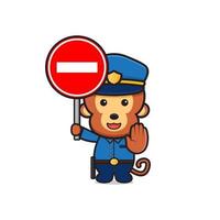 police de singe mignon tenant une illustration d'icône de dessin animé de panneau d'arrêt vecteur