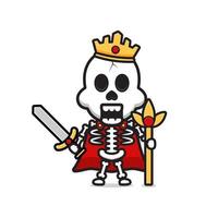 roi squelette tenant épée icône illustration de dessin animé vecteur