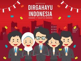 fête de l'indépendance indonésienne avec le caractère des gens d'affaires vecteur