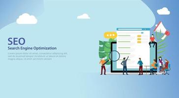 équipe d'optimisation des moteurs de recherche seo travaillant ensemble sur le site Web vecteur