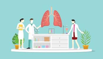 une équipe de médecins discute et enseigne l'anatomie pulmonaire humaine vecteur