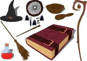 illustration vectorielle de collection d'objets magiques de sorcellerie et de sorcellerie vecteur