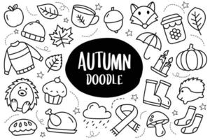 collection d'automne définie le style doodle. icône dessinée à la main de la saison d'automne. vecteur