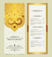 menu de restaurant en or avec un style ornemental élégant vecteur