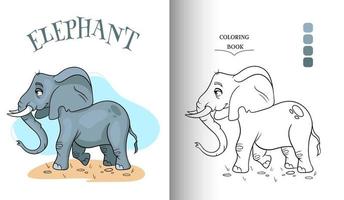 Éléphant drôle de personnage animal dans la page de coloriage de style dessin animé. vecteur