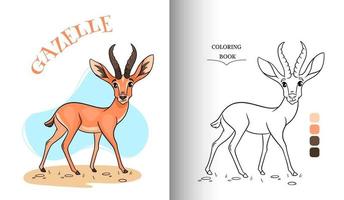 gazelle drôle de personnage animal dans la page de coloriage de style dessin animé. vecteur