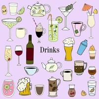 illustration vectorielle avec des boissons, doodle ensemble de boissons vecteur