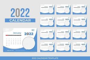 calendrier de bureau bleu 2022 avec cadre vecteur