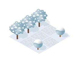 parc d'hiver isométrique avec neige, arbres vecteur