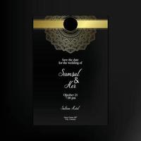 fond orné de mandala or de luxe pour invitation de mariage vecteur