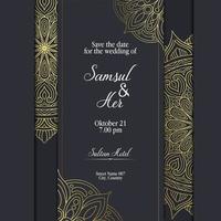 fond orné de mandala or de luxe pour invitation de mariage vecteur