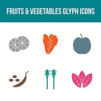 jeu d'icônes de glyphe de vecteur de fruits et légumes