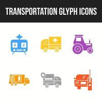 beau jeu d'icônes de glyphe unique de transport vecteur