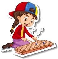 autocollant de personnage de dessin animé avec une fille jouant du xylophone vecteur