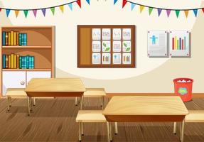 design d'intérieur de salle de classe avec mobilier et décoration vecteur