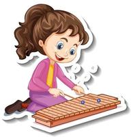 autocollant de personnage de dessin animé avec une fille jouant du xylophone vecteur