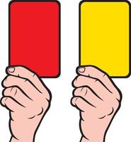 main d'arbitres de football avec carton rouge et jaune vecteur