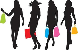 silhouettes de femmes faisant du shopping vecteur