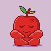 pomme mignonne avec illustration isolée de geste de méditation vecteur