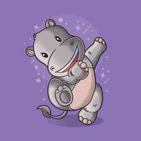 mignon petit hippopotame danse illustration vecteur grunge