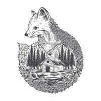 illustration renard et forêt premium vecteur