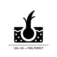 2d pixel parfait cheveux Divisé prend fin glyphe style icône, isolé vecteur, soin des cheveux Facile noir silhouette illustration. vecteur