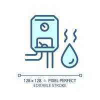 2d pixel parfait modifiable bleu l'eau chauffe-eau icône, isolé vecteur, mince ligne illustration représentant plomberie. vecteur