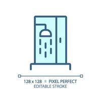 2d pixel parfait modifiable bleu douche icône, isolé vecteur, mince ligne illustration représentant plomberie. vecteur