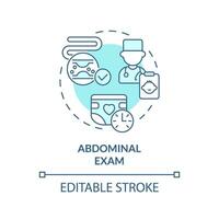 abdominal examen turquoise concept icône. bébé ventre. médecin rendez-vous. nouveau née soins de santé. bébé se soucier abstrait idée mince ligne illustration. isolé contour dessin. modifiable accident vasculaire cérébral vecteur