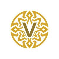 élégant emblème badge initiale lettre v ethnique ancien modèle cercle logo vecteur