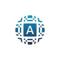 initiale lettre une cercle numérique technologie électronique pixel emblème logo vecteur