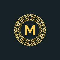 ornemental initiale lettre m cercle emblème Cadre logo vecteur