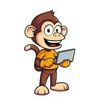 mignonne singe travail sur portable dessin animé vecteur Icônes illustration