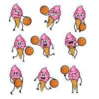 la glace crème basketball ensemble dessin animé vecteur