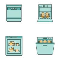 Lave-vaisselle machine cuisine Icônes ensemble vecteur Couleur