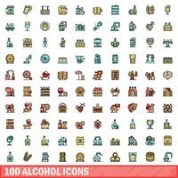100 de l'alcool Icônes ensemble, Couleur ligne style vecteur