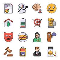 icônes de ligne colorées d'anxiété et de dépression vecteur
