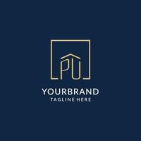 initiale pu carré lignes logo, moderne et luxe réel biens logo conception vecteur