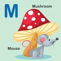 illustration, isolé, animal, alphabet, lettre, m-souris, champignon vecteur