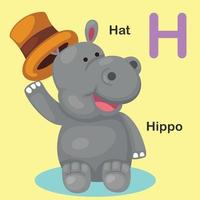illustration, animal, isolé, alphabet, lettre h-hat, hippopotame vecteur
