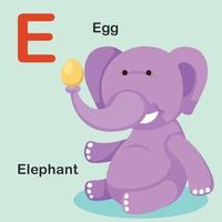 illustration, isolé, animal, alphabet, lettre, e-oeuf, éléphant vecteur