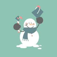 joyeux Noël et content Nouveau année avec mignonne bonhomme de neige en portant bonbons canne et seau dans le hiver saison, plat vecteur illustration dessin animé personnage