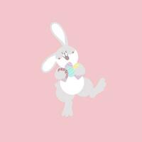 joyeuses fêtes de pâques avec lapin animal de compagnie et oeuf, couleur pastel, personnage de dessin animé d'illustration vectorielle plane vecteur