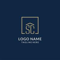 initiale sc carré lignes logo, moderne et luxe réel biens logo conception vecteur