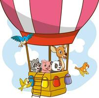 vecteur illustration de une mignonne dessin animé animaux équitation une chaud air ballon