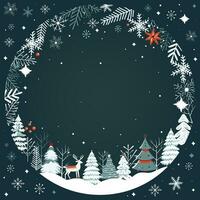 Noël carte, Cadre avec flocons de neige, des arbres. hiver concept dans scandi style. Nouveau année, joyeux chrisrmas affiche vecteur