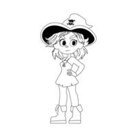 marrant et mignonne femelle pirate. fille dans une pirate costume. coloration style vecteur