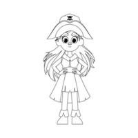 marrant et mignonne femelle pirate. fille dans une pirate costume. coloration style vecteur